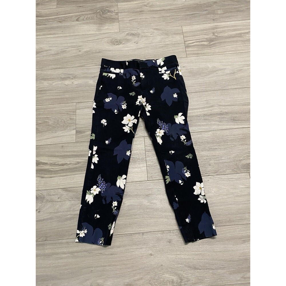 Banana Republic Sloan Crop Women's Pants Size 4 Black White Floral Chino Resort